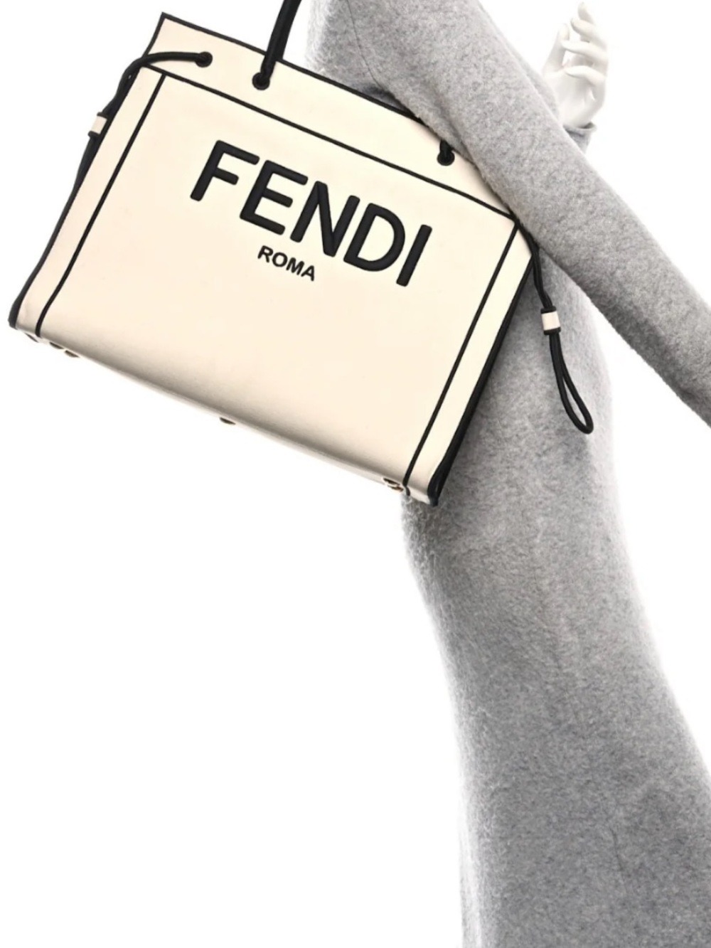 Fendi Cream Canvas Logo Tote with Black Handles